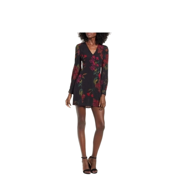 Leith Dresses & Skirts - Leith red and black Floral V-Neck long sleeve mini dress size M GUC..